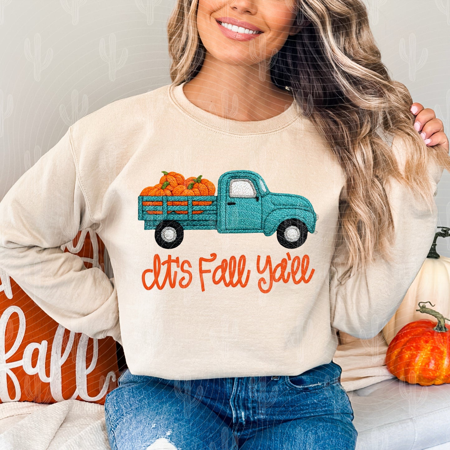 It's Fall Ya'll Farm Truck Faux Embroidery Digital Download