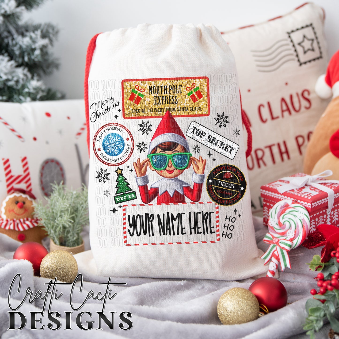 Boy Elf Gift Sack - Add Your Own Name - Digital Download