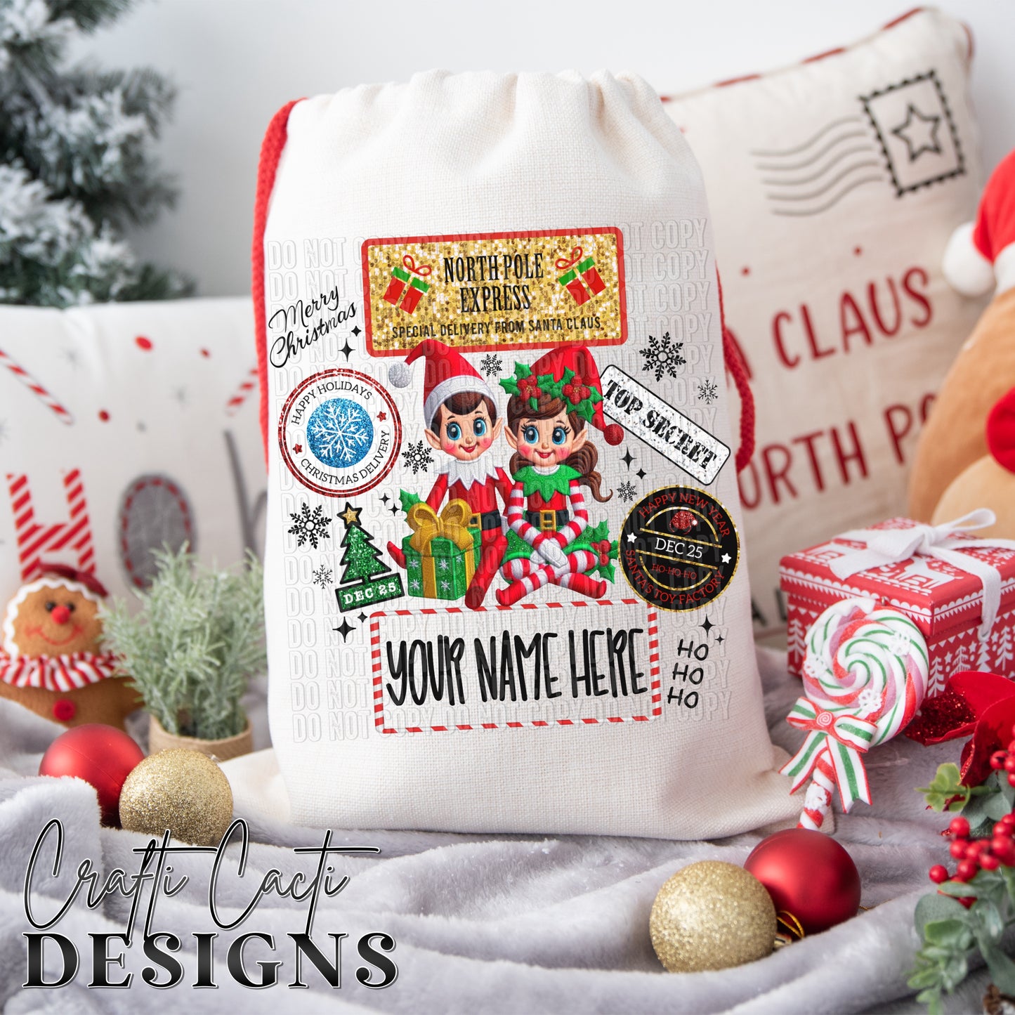 Boy & Girl Elf Gift Sack - Add Your Own Name - Digital Download
