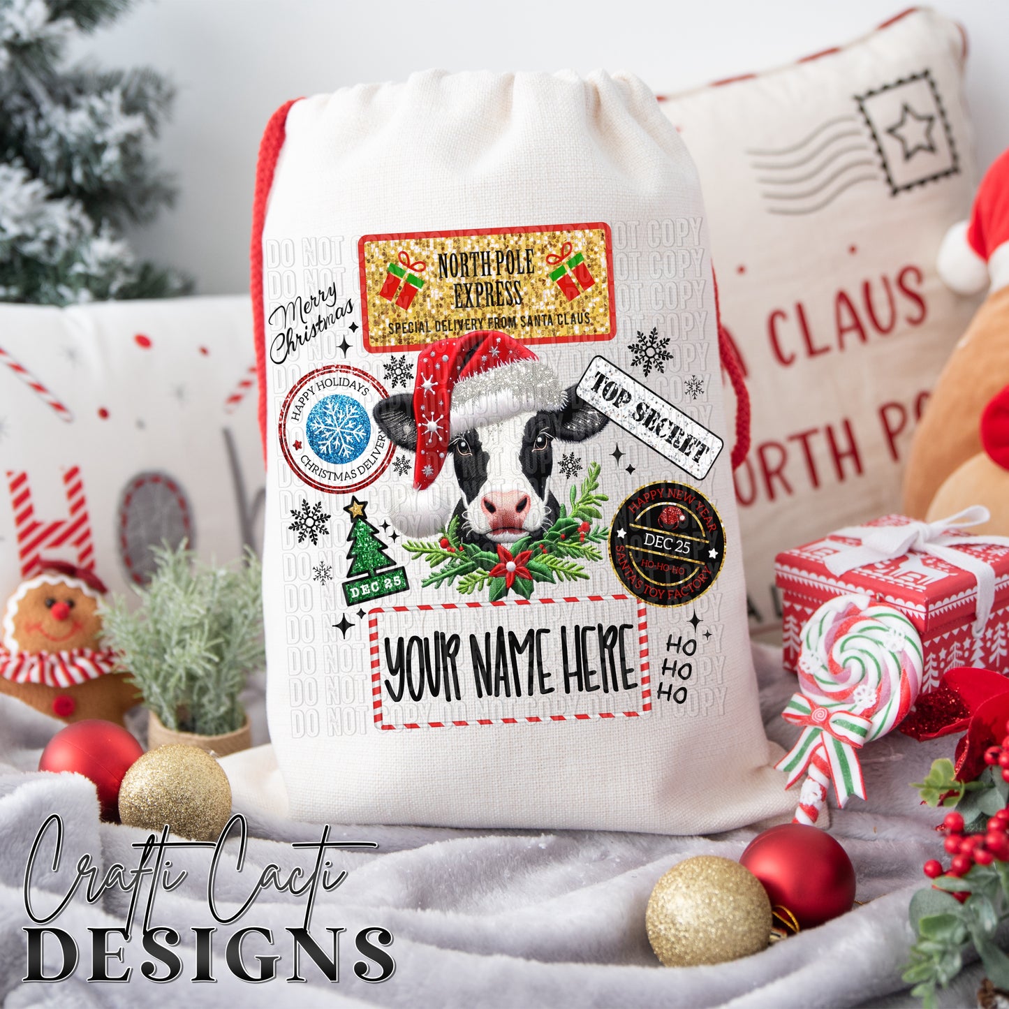 Santa Cow Gift Sack - Add Your Own Name - Digital Download