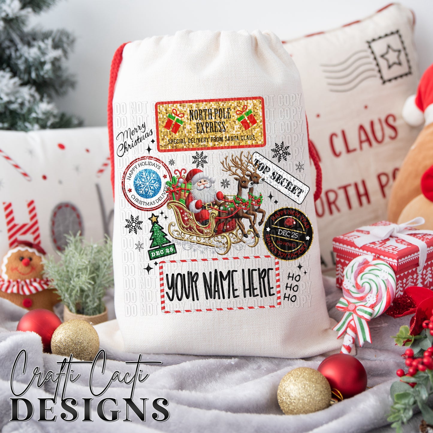 Santa Clause Sleigh Gift Sack - Add Your Own Name - Digital Download