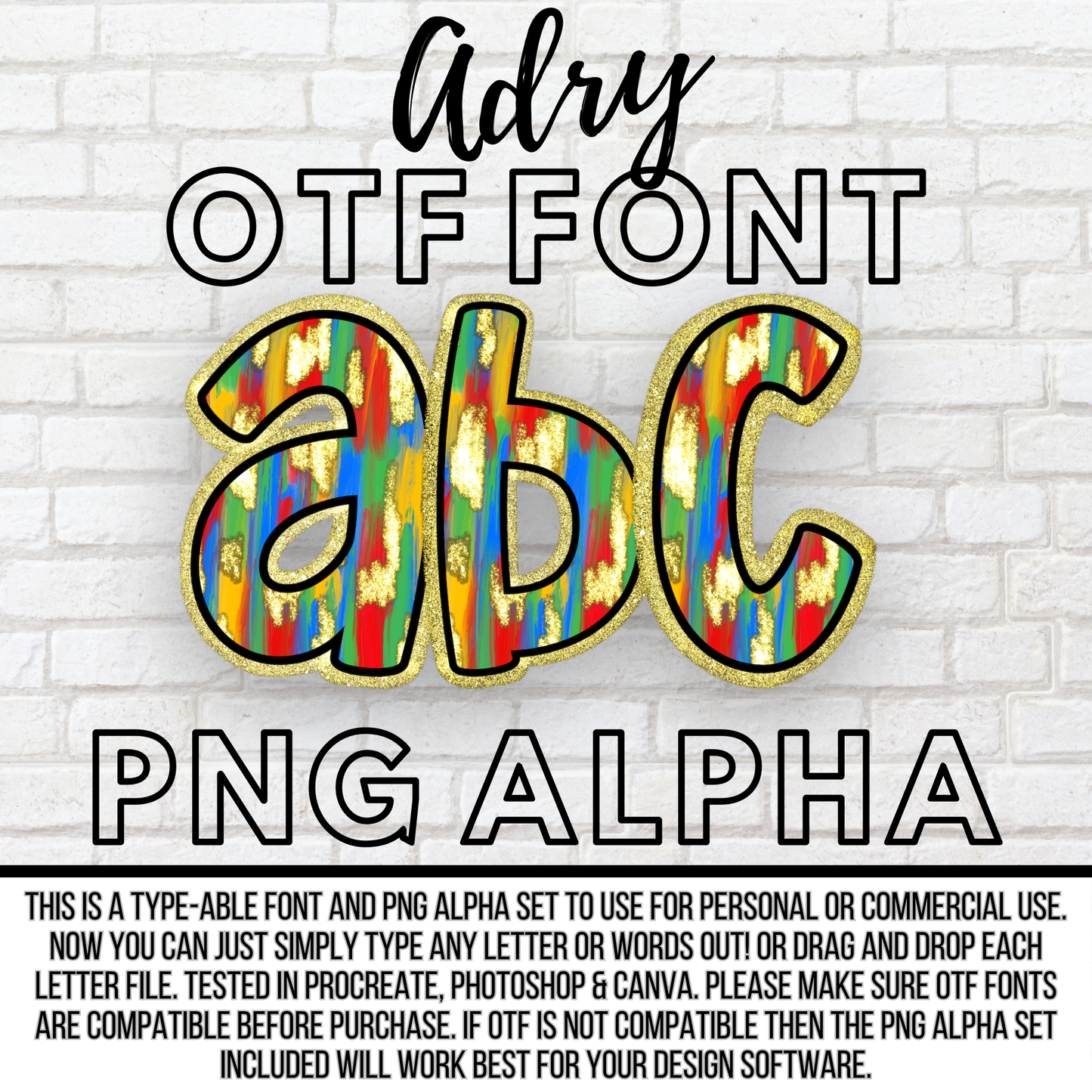 Adry Font - Autism Smeary Paint OTF Type-able Font/PNG Alpha Set Digital Download