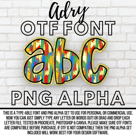 Adry Font - Autism Smeary Paint OTF Type-able Font/PNG Alpha Set Digital Download