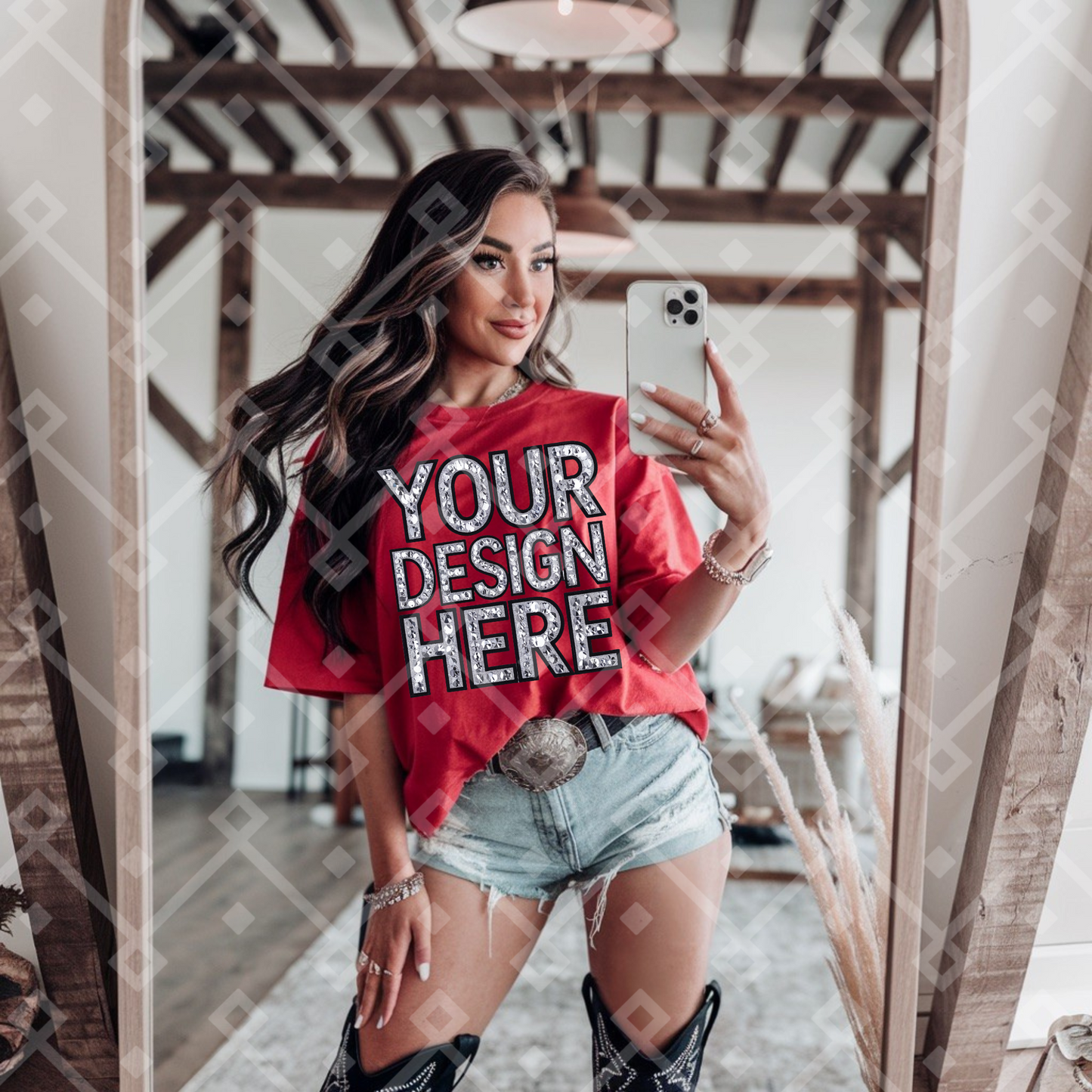 Red Gildan Tee Cowgirl Mock Up