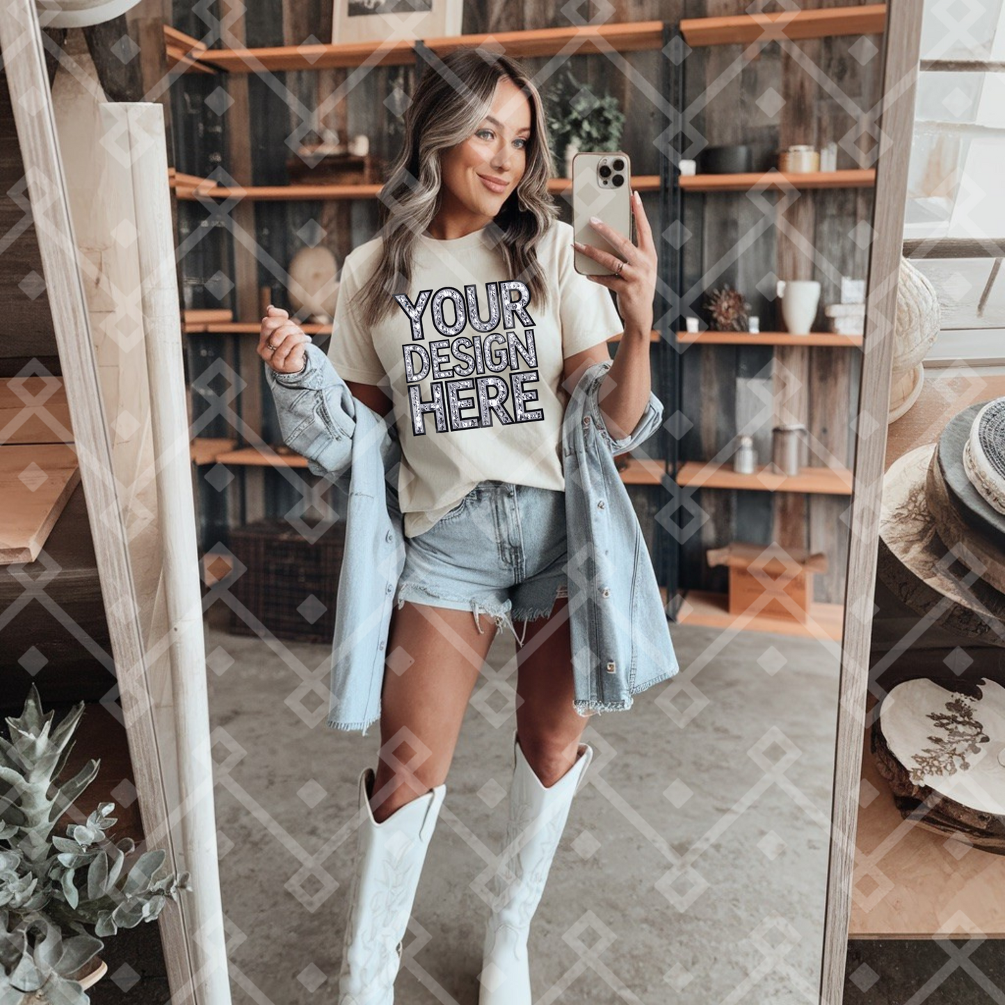 Cream Gildan Tee Cowgirl Mock Up