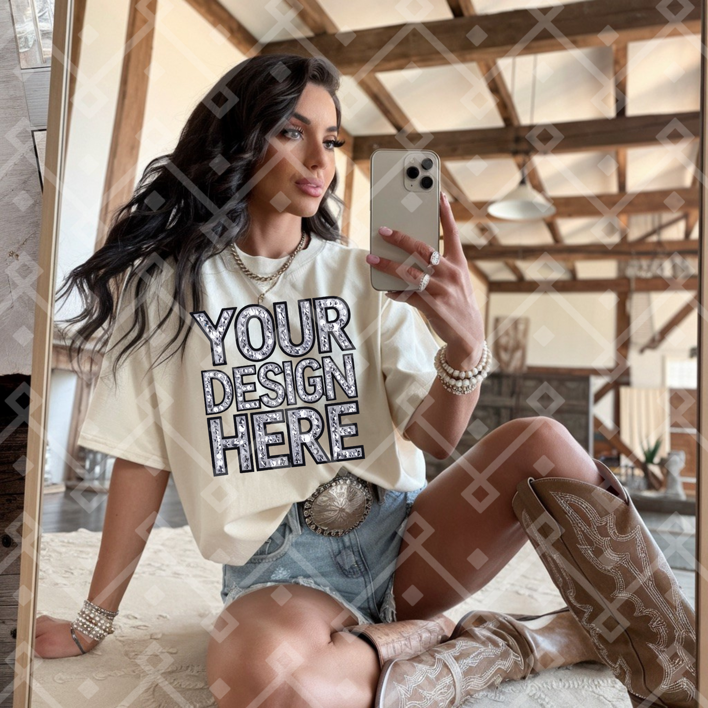 Cream Gildan Tee Cowgirl Mock Up