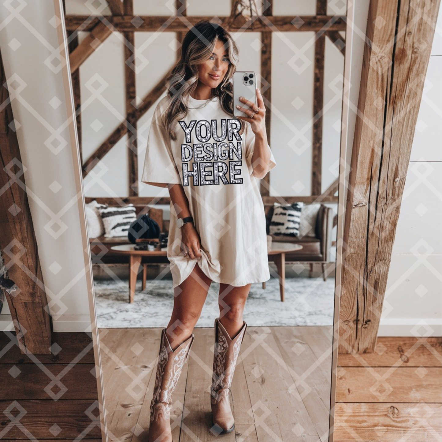 Cream Unbranded T-Shirt Dress Cowgirl Mock Up