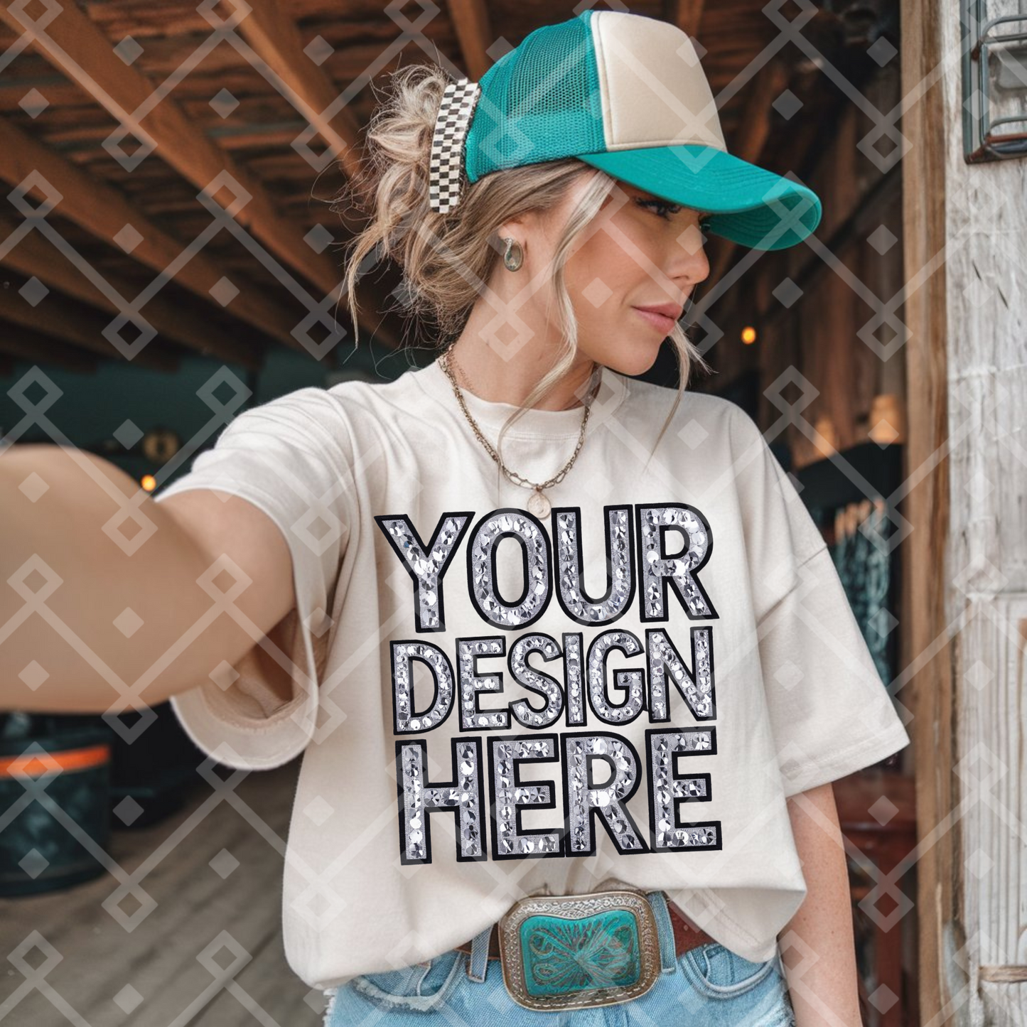 Sand Gildan Tee Cowgirl Mock Up