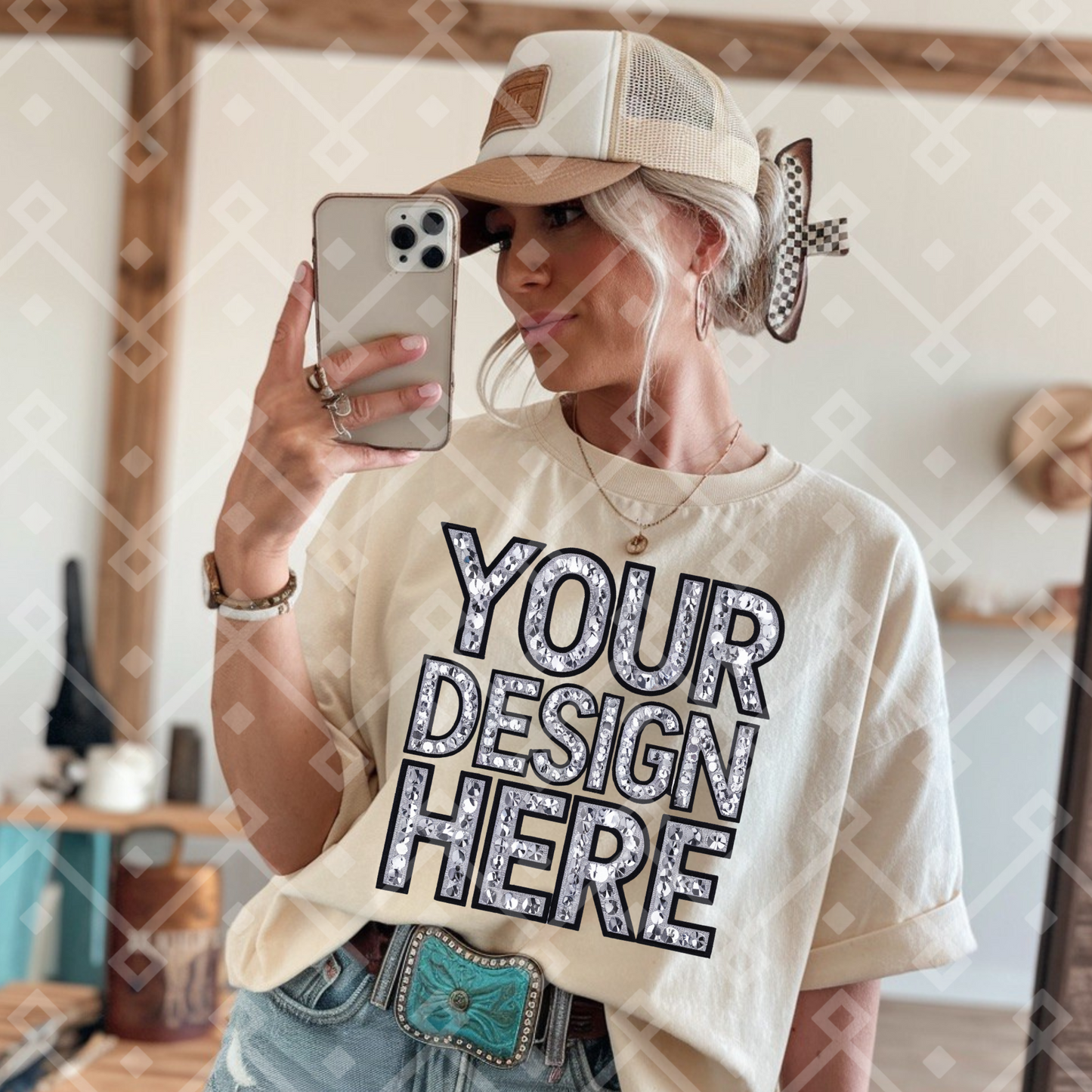 Gildan Cream Tee Cowgirl Mock Up