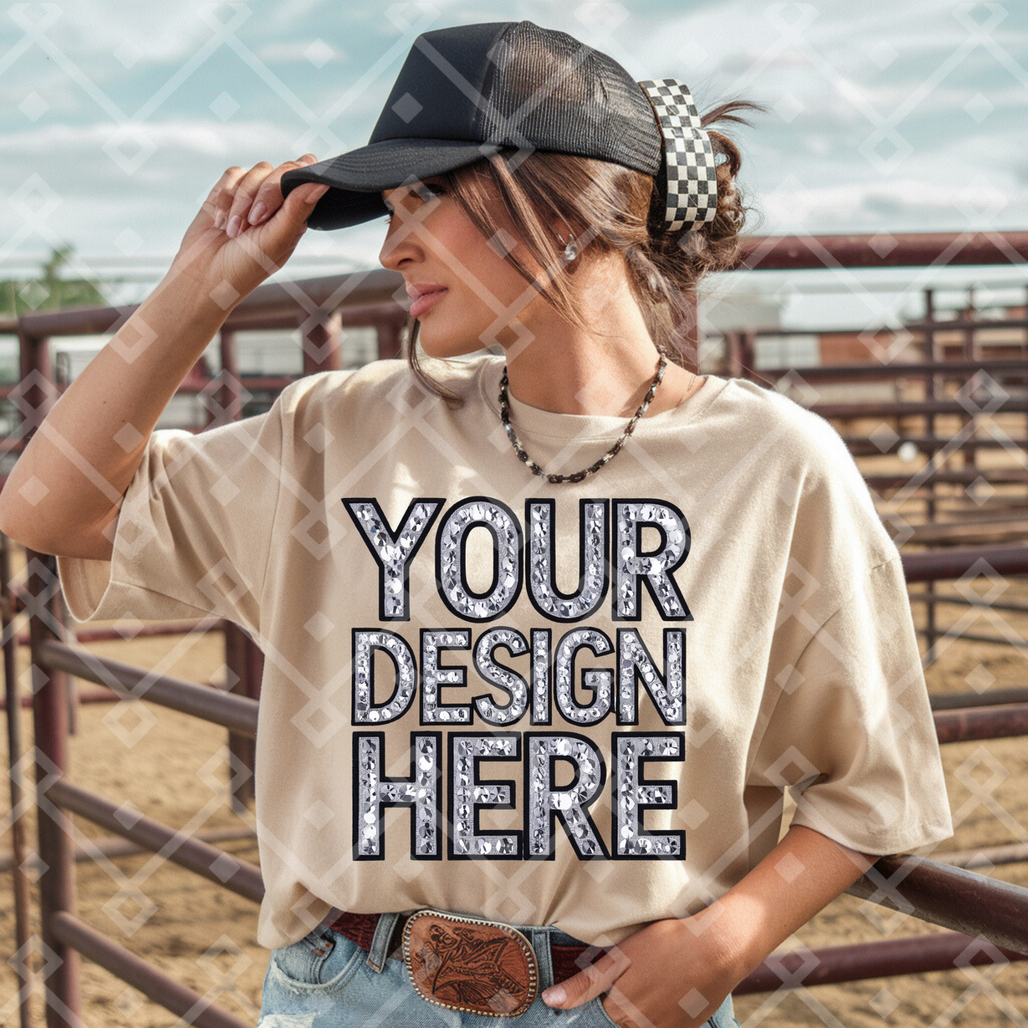 Sand Gildan Tee Cowgirl Mock Up