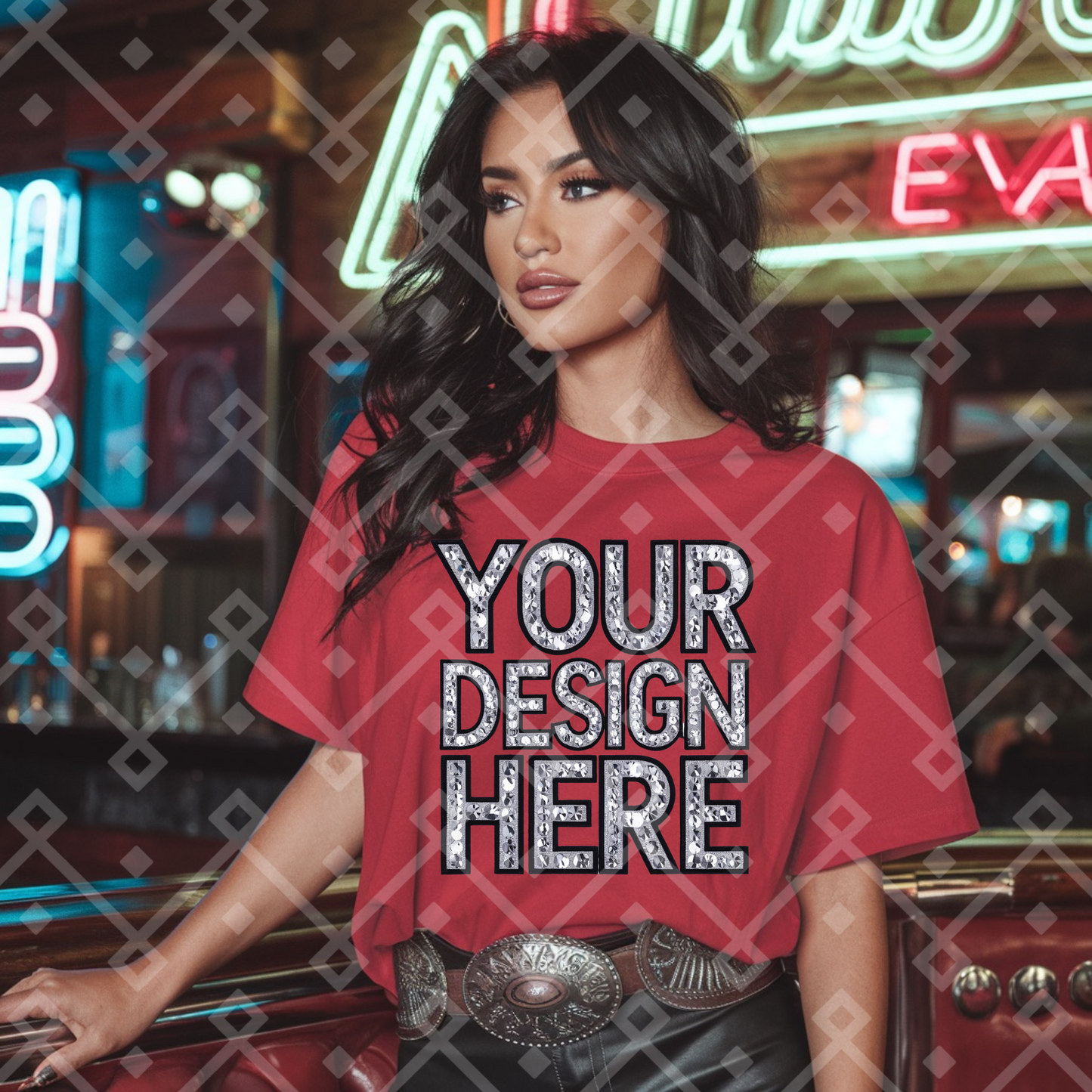 Red Gildan Tee Cowgirl Mock Up