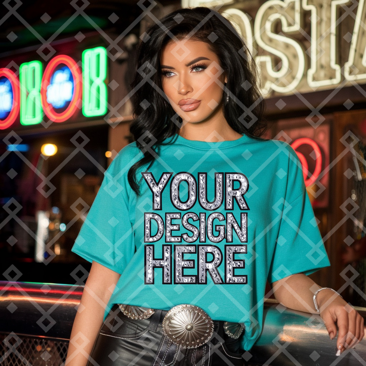 Unbranded Turquoise Tee Cowgirl Mock Up