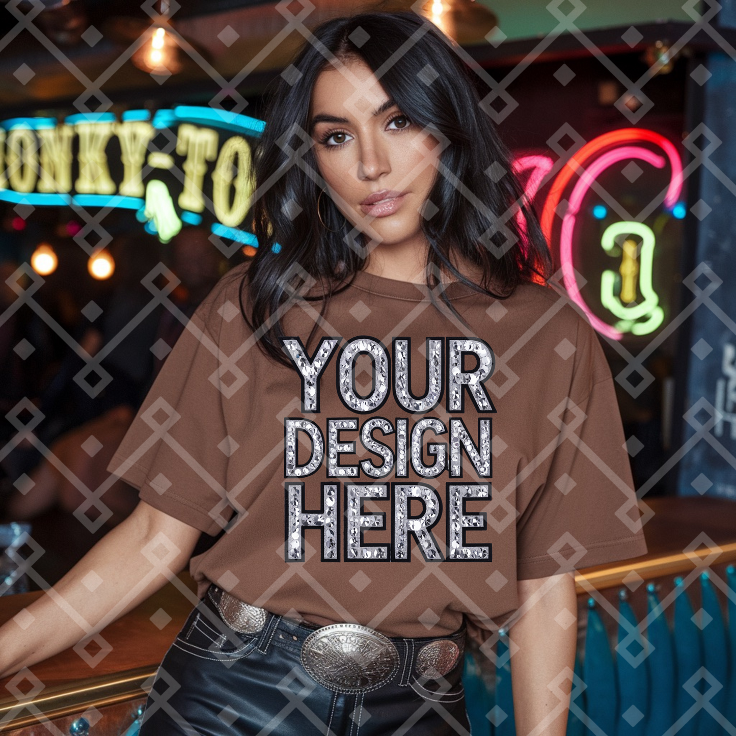 Unbranded Chocolate Brown Tee Cowgirl Mock Up