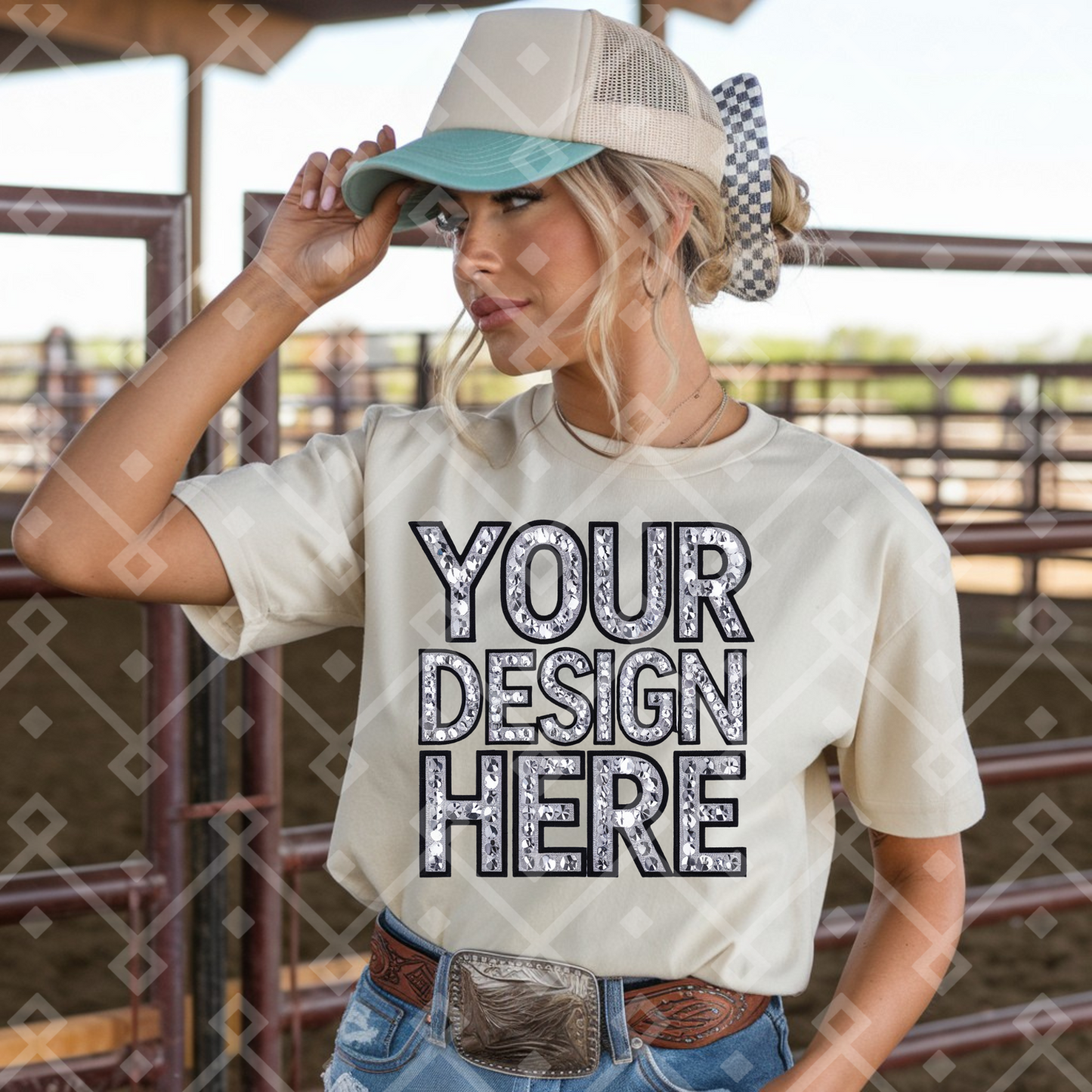 Gildan Cream Tee Cowgirl Mock Up