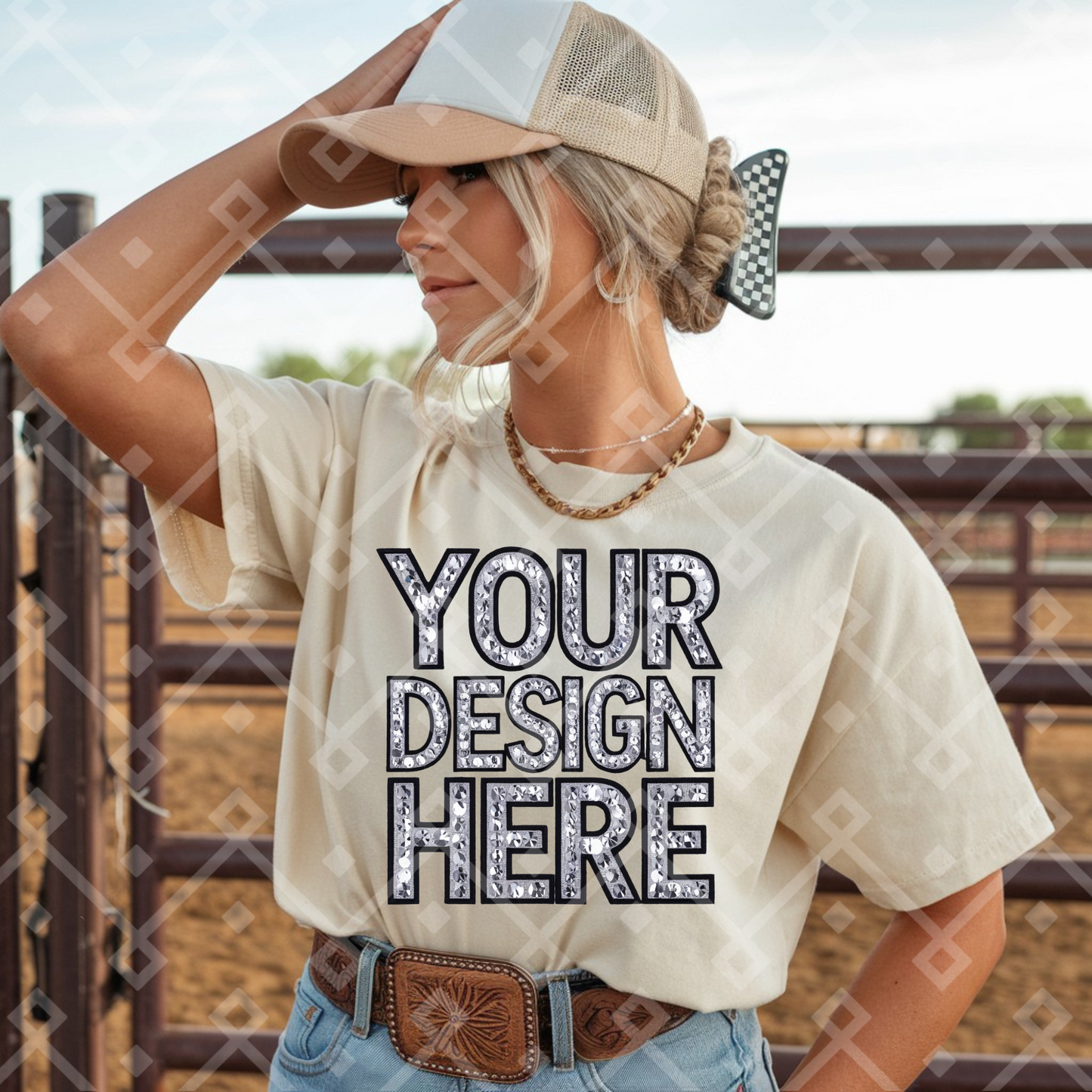 Gildan Cream Tee Cowgirl Mock Up