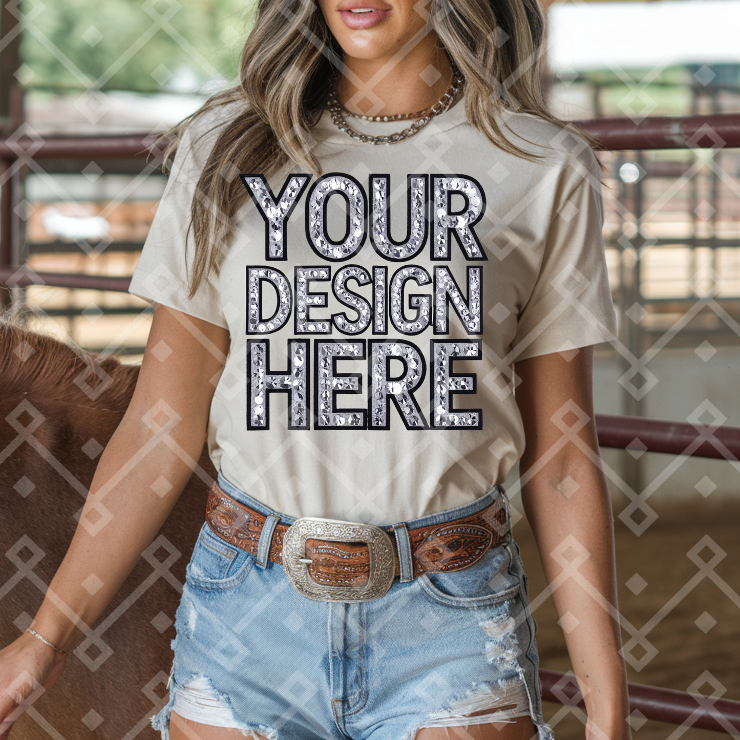 Gildan Cream Tee Cowgirl Mock Up