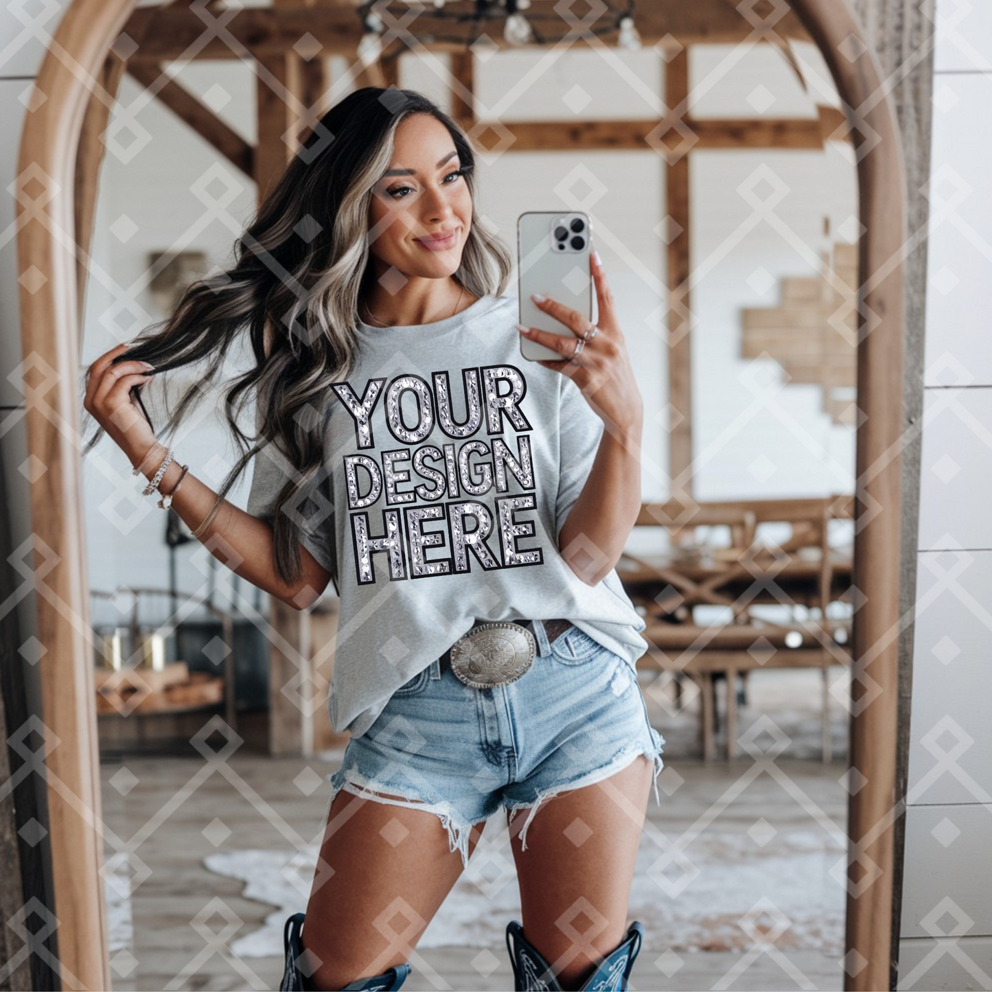 Grey Gildan Tee Cowgirl Mock Up