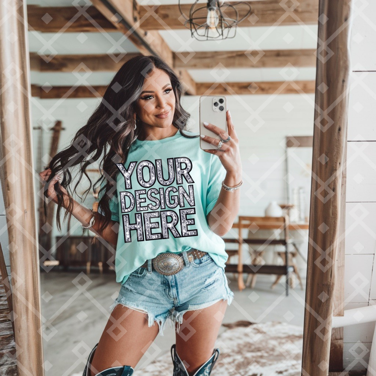 Mint Blue Gildan Tee Cowgirl Mock Up