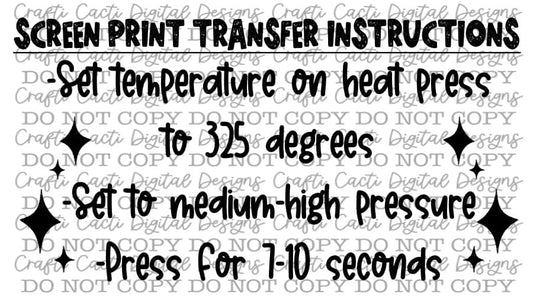 Screen Print Transfer Instructions Thermal Label Digital Download