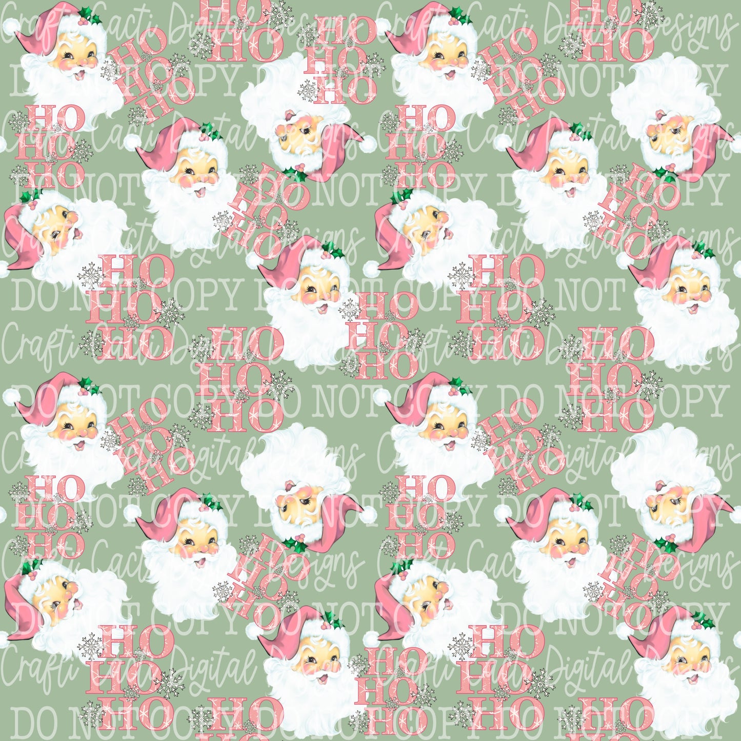 Pink Santa - Light Green Seamless Digital Download