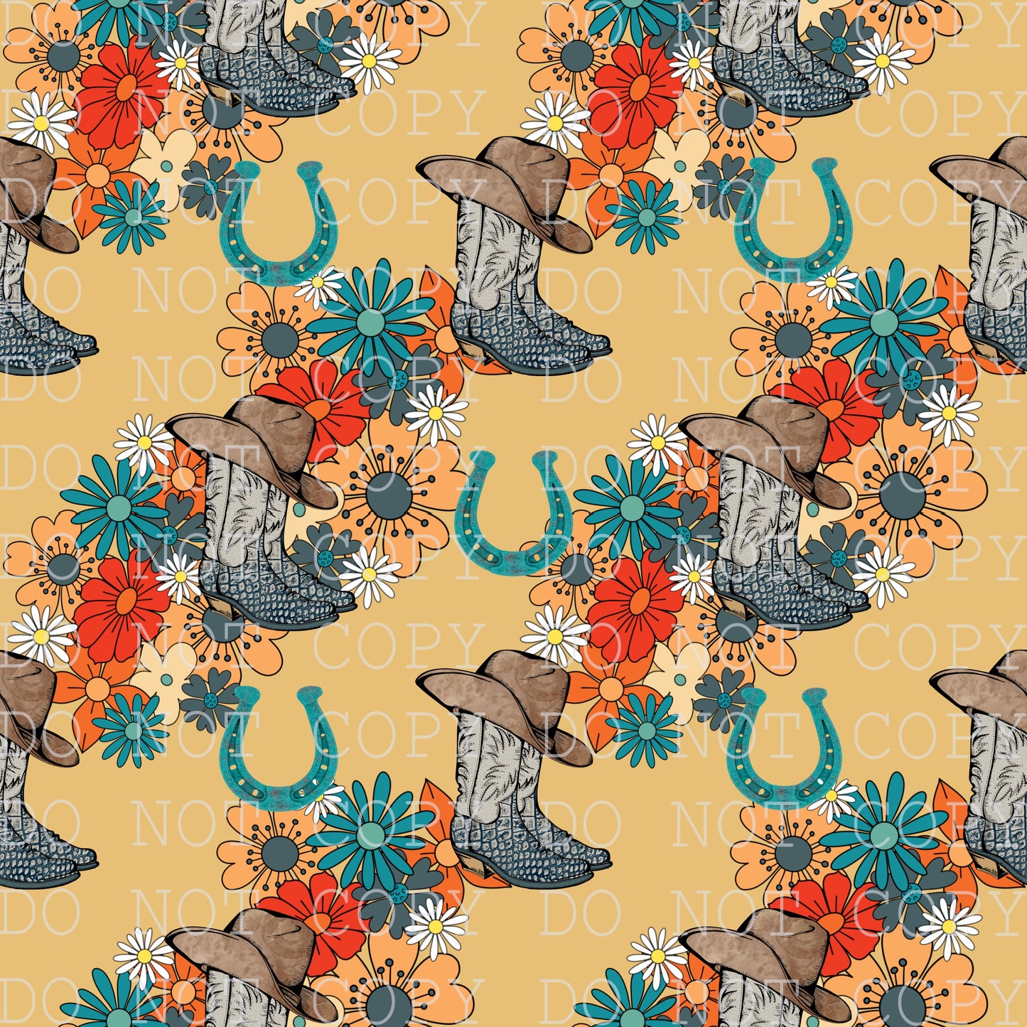 Floral Boots N Cowboy Hat Seamless Digital Download