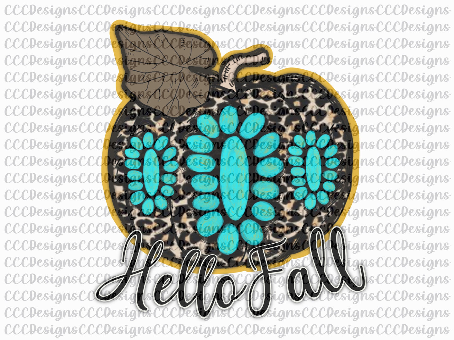 Leopard Turquoise Concho Pumpkin, Hello Fall, Thanksgiving, Sublimation, PNG, Design