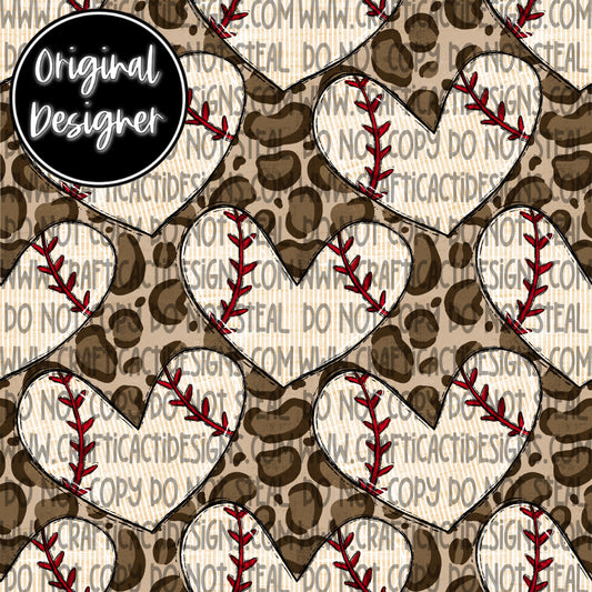 Baseball Heart Leopard Seamless Digital Download