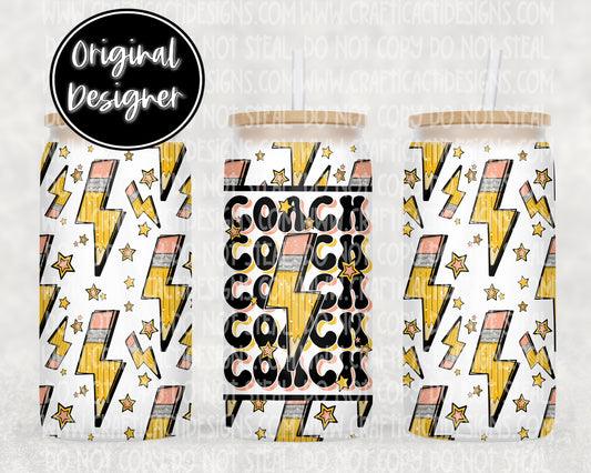 Coach Pencil Bolt 16 oz Tumbler Wrap Digital Download