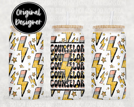 Counselor Pencil Bolt 16 oz Tumbler Wrap Digital Download