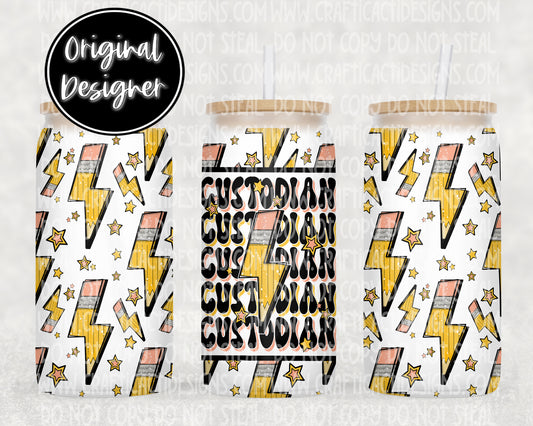 Custodian Pencil Bolt 16 oz Tumbler Wrap Digital Download