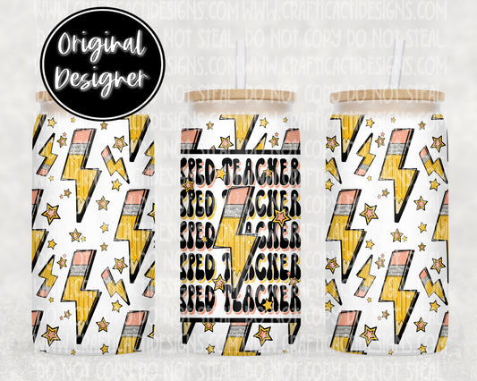 Sped Teacher Pencil Bolt 16 oz Tumbler Wrap Digital Download