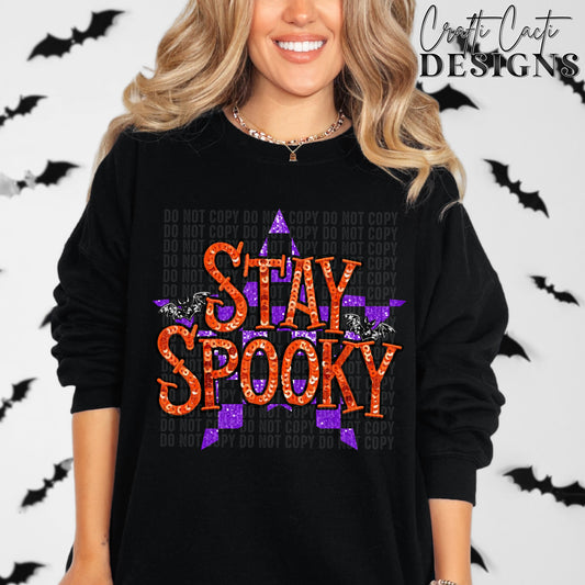 Stay Spooky Checkered Star - Faux Sequin Embroidery - Digital Download