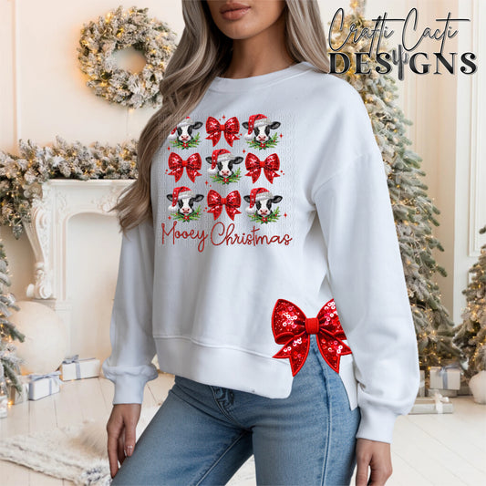 Mooey Christmas Cow - Bow Design Included - Faux Embroidery Digital Download