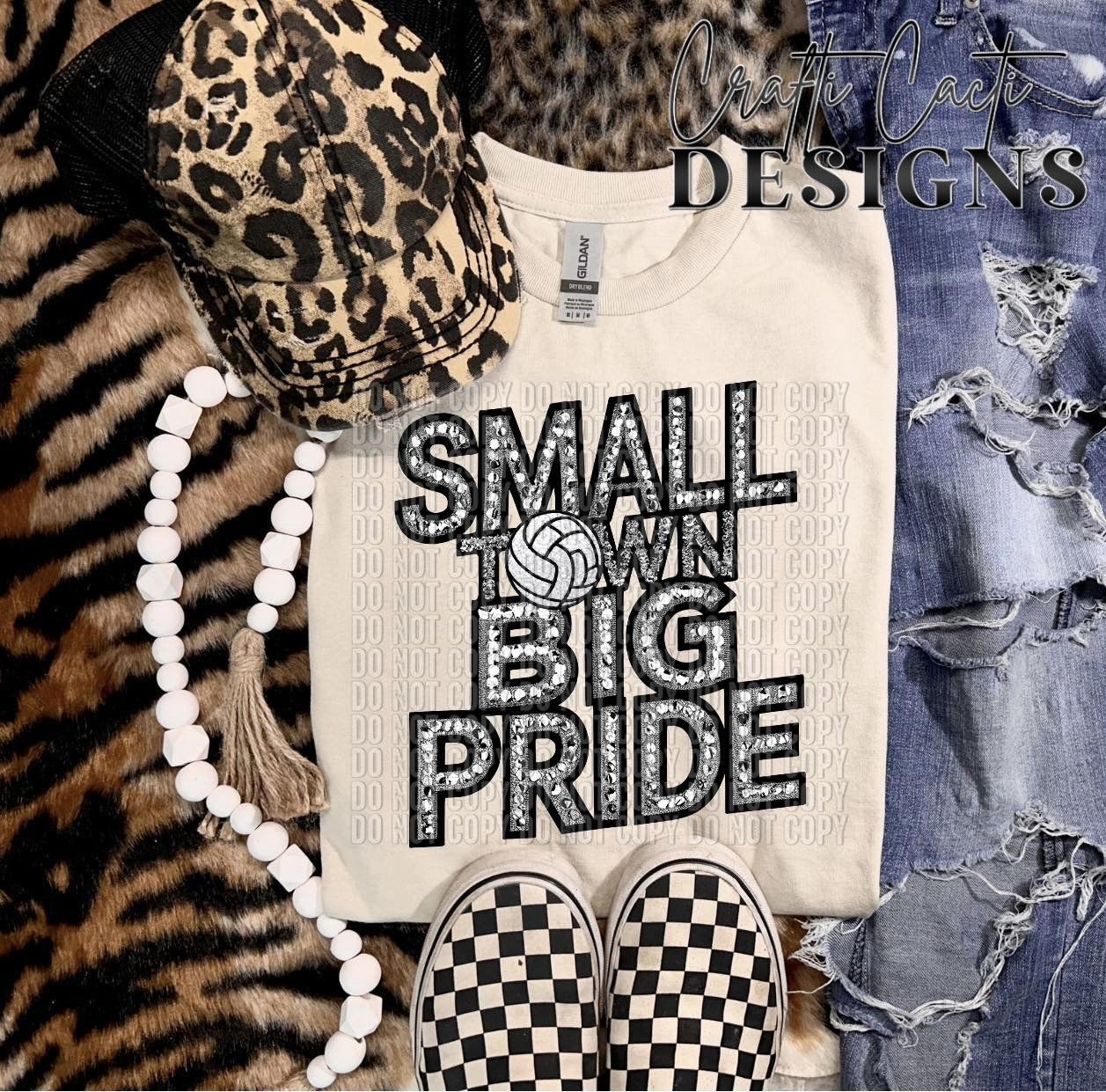 Small Town Big Pride Volleyball Faux Embroidery and Bling Digital Download