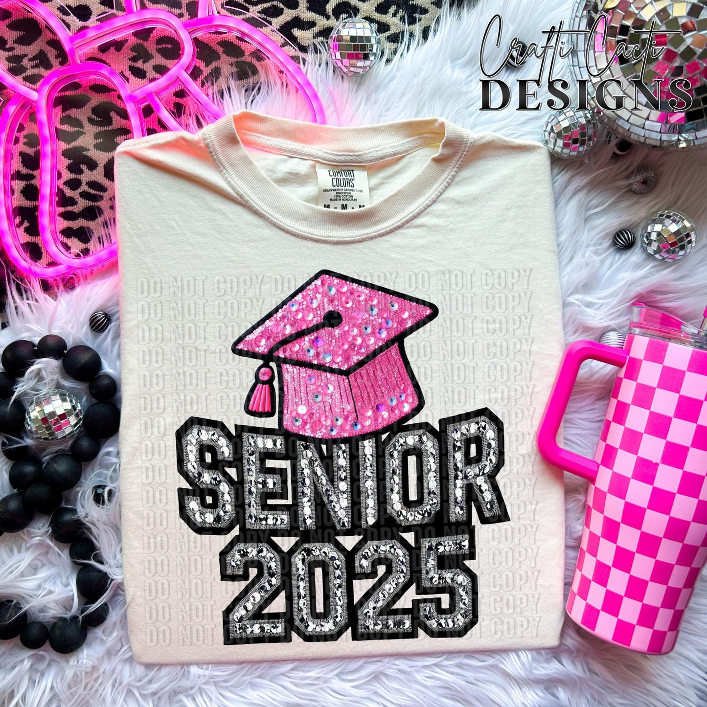 Senior Pink Hat 2025 Faux Embroidery Digital Download