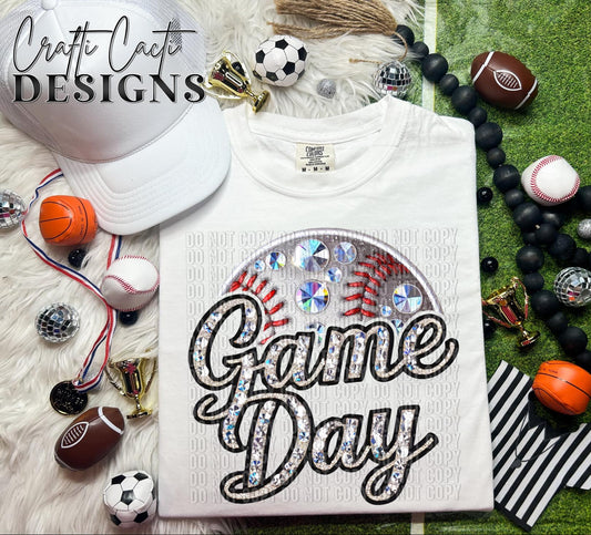 Faux Bling Game Day Baseball Digital Download