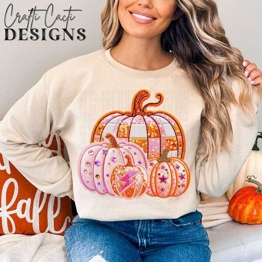 Retro Pumpkins Faux Embroidery Digital Download