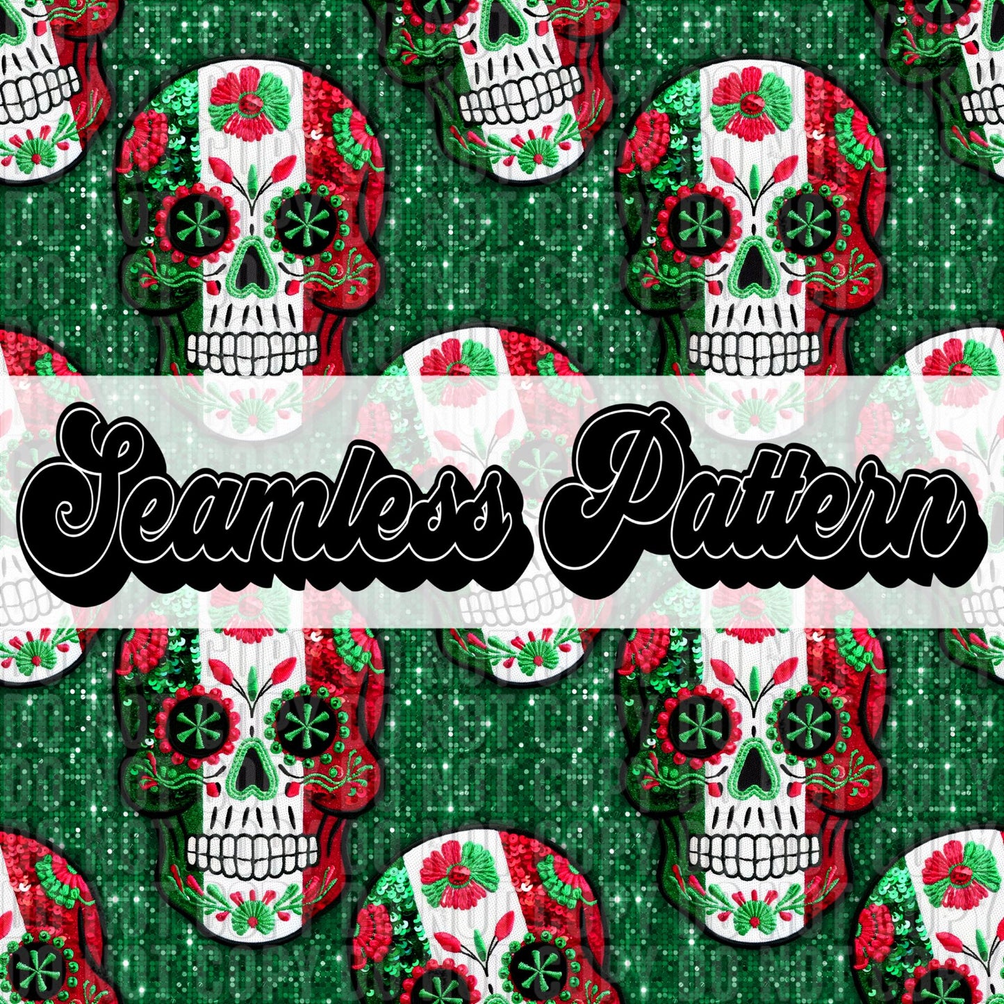 Mexican Sugar Skull Green Seamless Digital Download