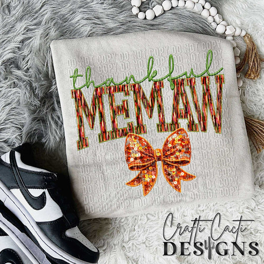 Thankful Memaw - Faux Embroidery Digital Download