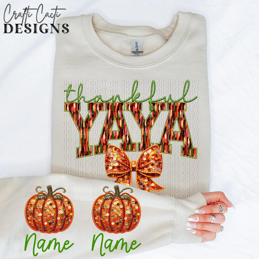 Thankful Yaya - Sleeve Design Included - Faux Embroidery Digital Download