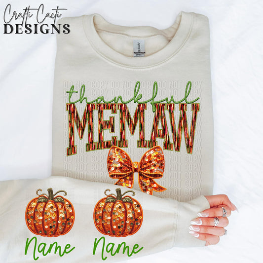 Thankful Memaw - Sleeve Design Included - Faux Embroidery Digital Download