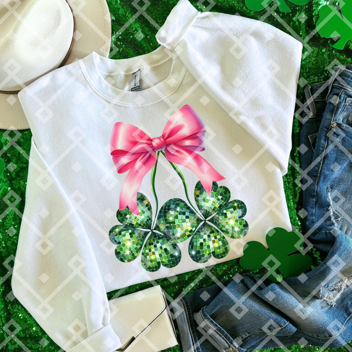 Shamrock Coquette Bow - Faux Embroidery Sequin - Digital Download