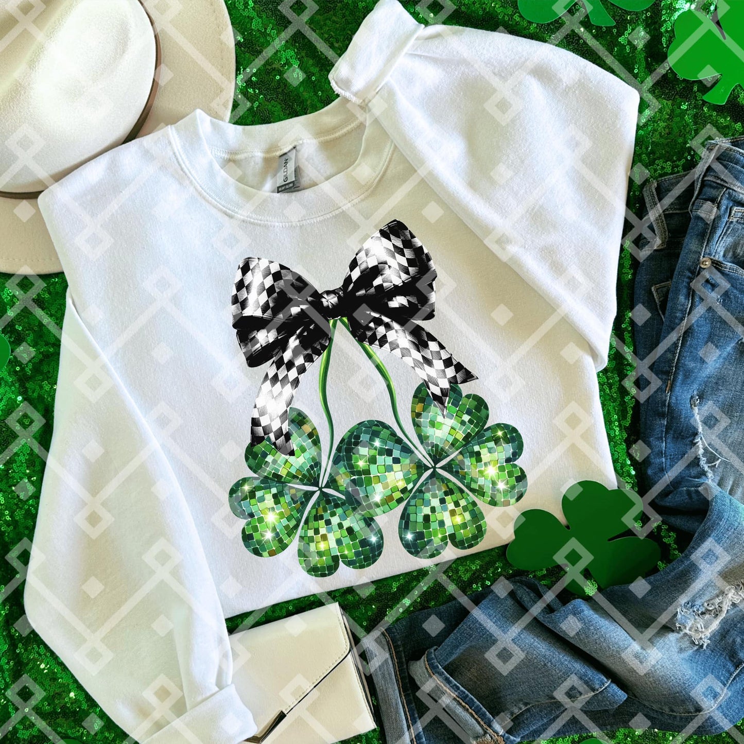 Shamrock Coquette Bow - Faux Embroidery Sequin - Digital Download