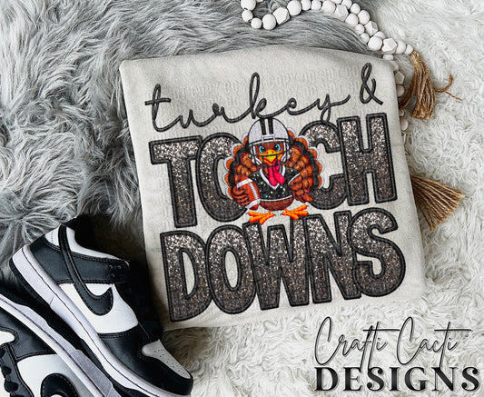 Turkey And Touchdowns - Faux Embroidery - Digital Download