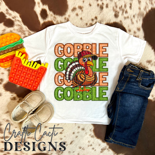 Gobble Boy Turkey - Faux Embroidery - Digital Download