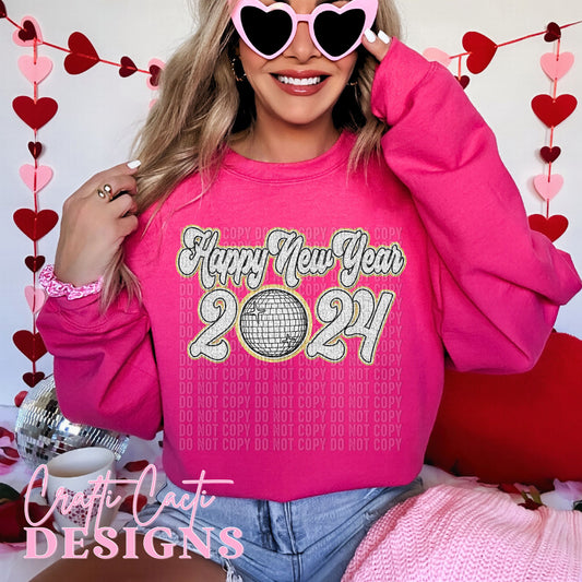 Happy New Year 2024 Faux Chenille Digital Download