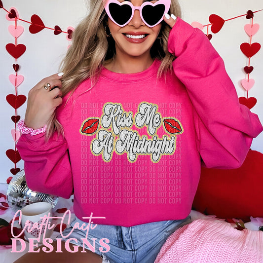 Kiss Me At Midnight Red Lips Faux Chenille Digital Download