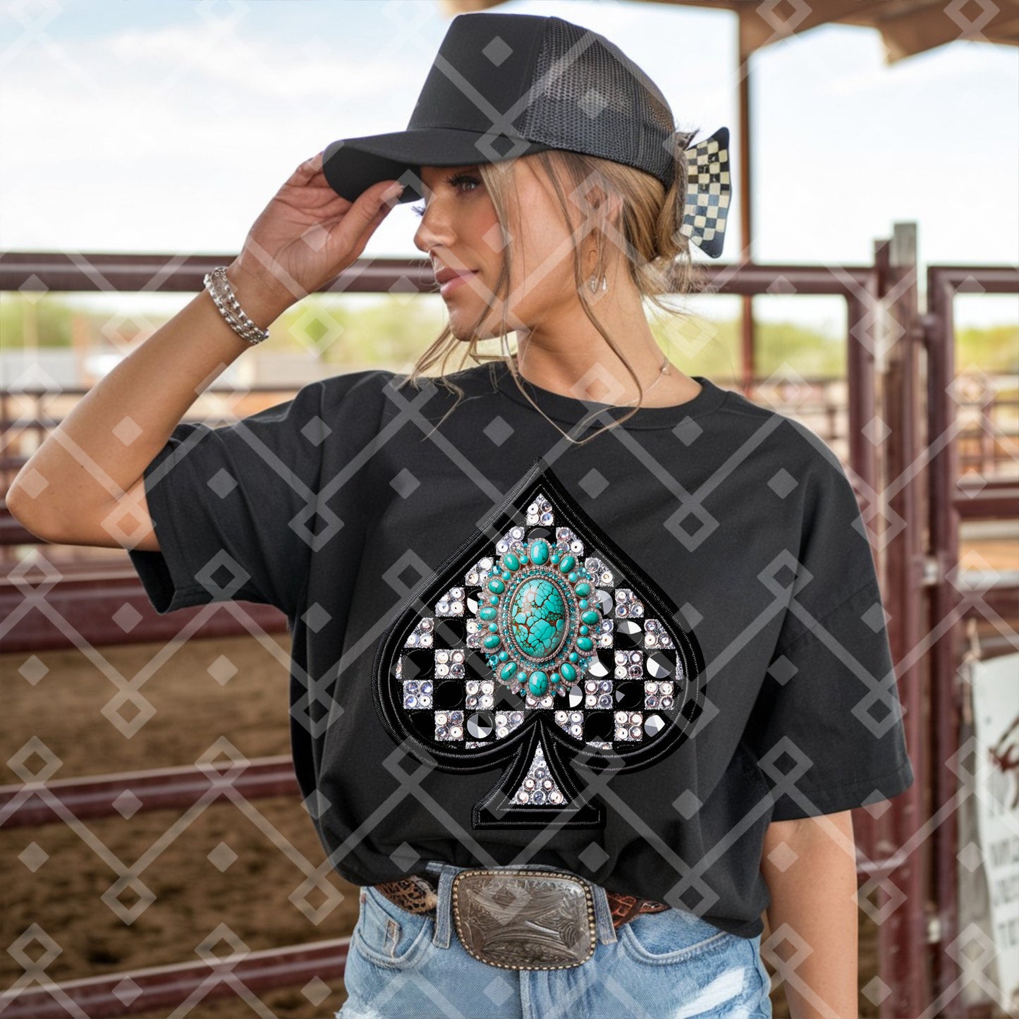 Checkered Turquoise Concho Spade Digital Download