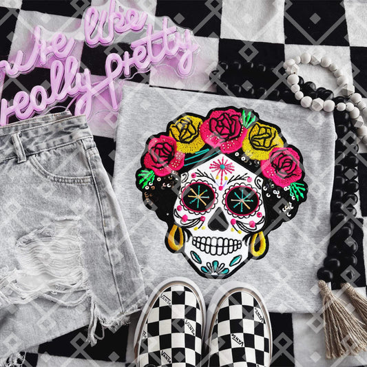 Frida Sugar Skull - Faux Embroidery Digital Download