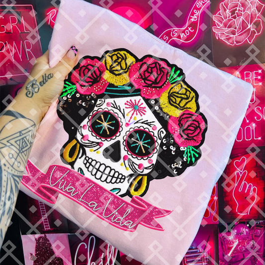 Viva La Vida Frida Sugar Skull - Faux Embroidery Digital Download